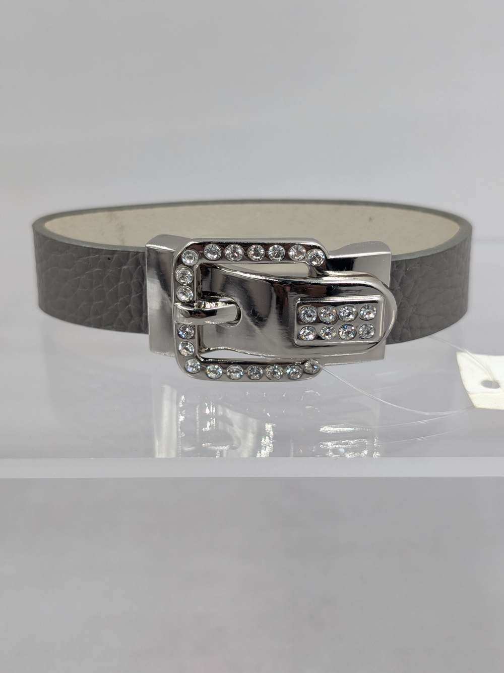 Style 101 by Ganz Gray Genuine Leather Rhinestone Buckle Bracelet | 0033